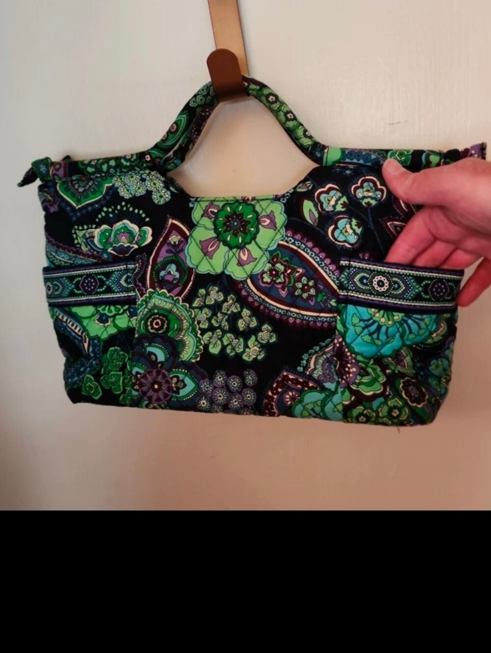Vera Bradley Geen Blue Paisley Quilted Tote Bag Lunch Box Purse Hand Bag - Picture 4 of 13